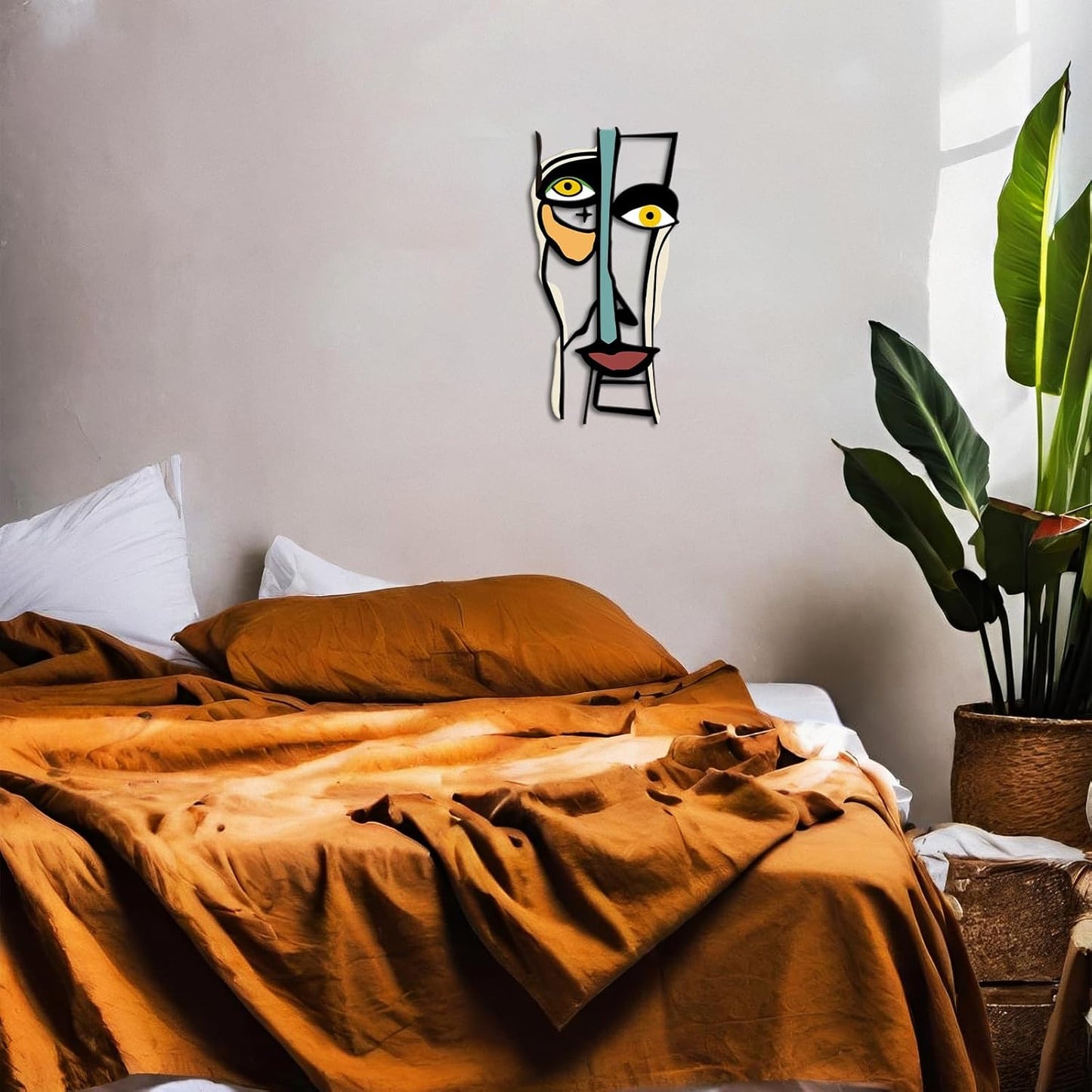 Kas Home Abstract Wall Decor, Abstract Metal Line Face Wall Art Sign Modern Home Decor for Living Room, Bedroom, Office, Housewarming Couple's Gifts (8L x 16W)