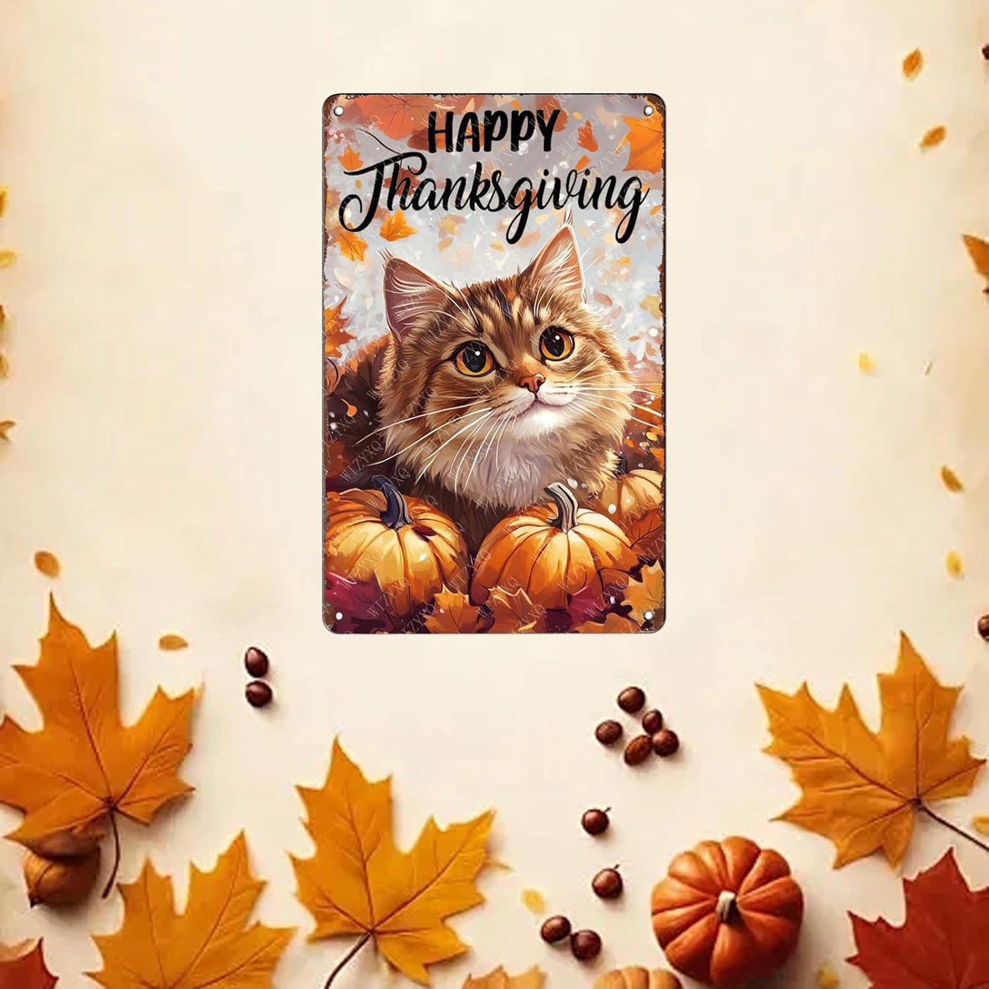 Metal Signs Happy Thanksgiving Tin Signs Aluminum Sign for Living Room Bedroom Bar Cafe Yard Garden Office Wall Decor 12×8 Inch