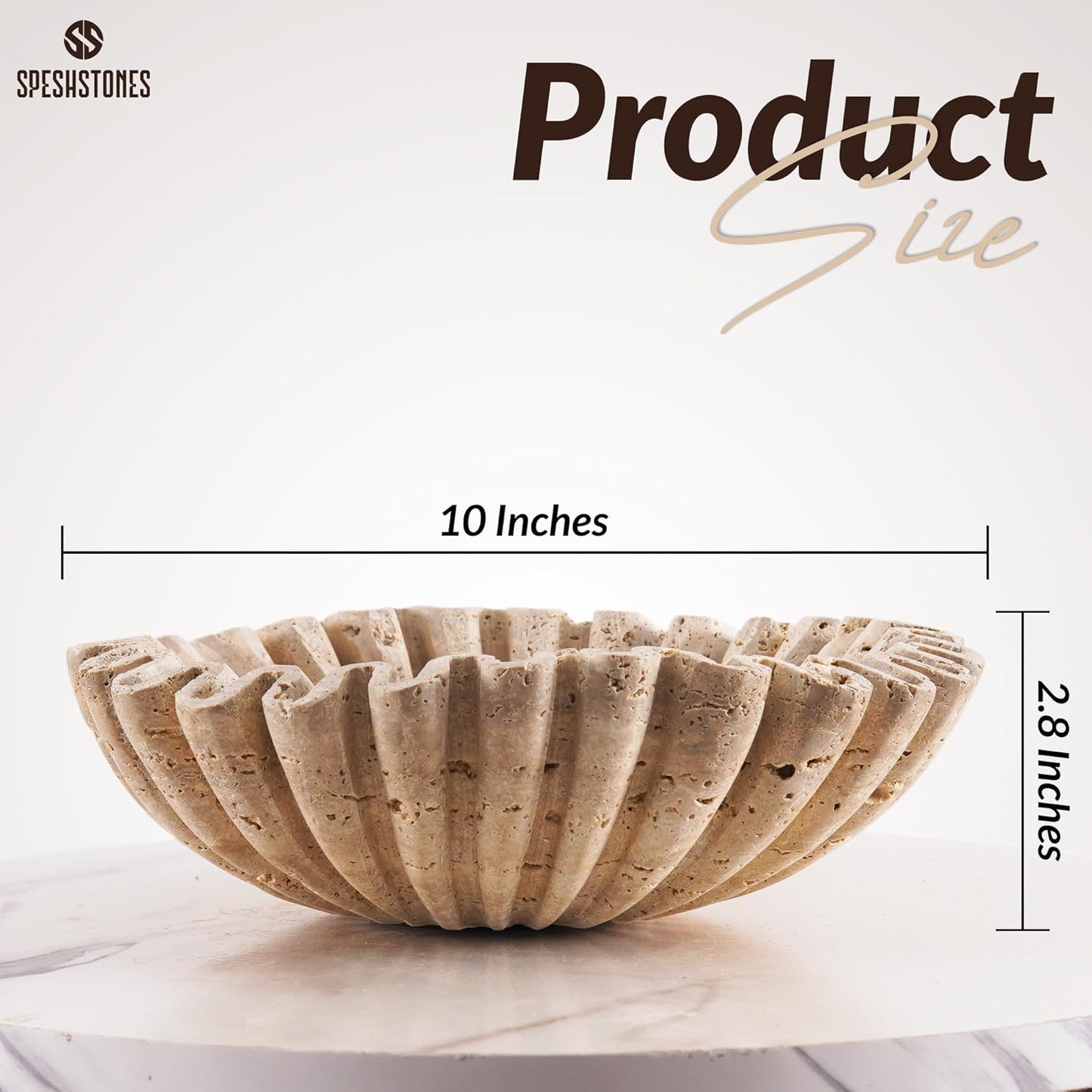 Marble Decorative Bowl 10 Inch Handmade Travertine Fruit Bowl for Kitchen Counter - Large Ruffle & Scalloped Bowls for Dining, Coffee Table Centerpieces & Home Decor