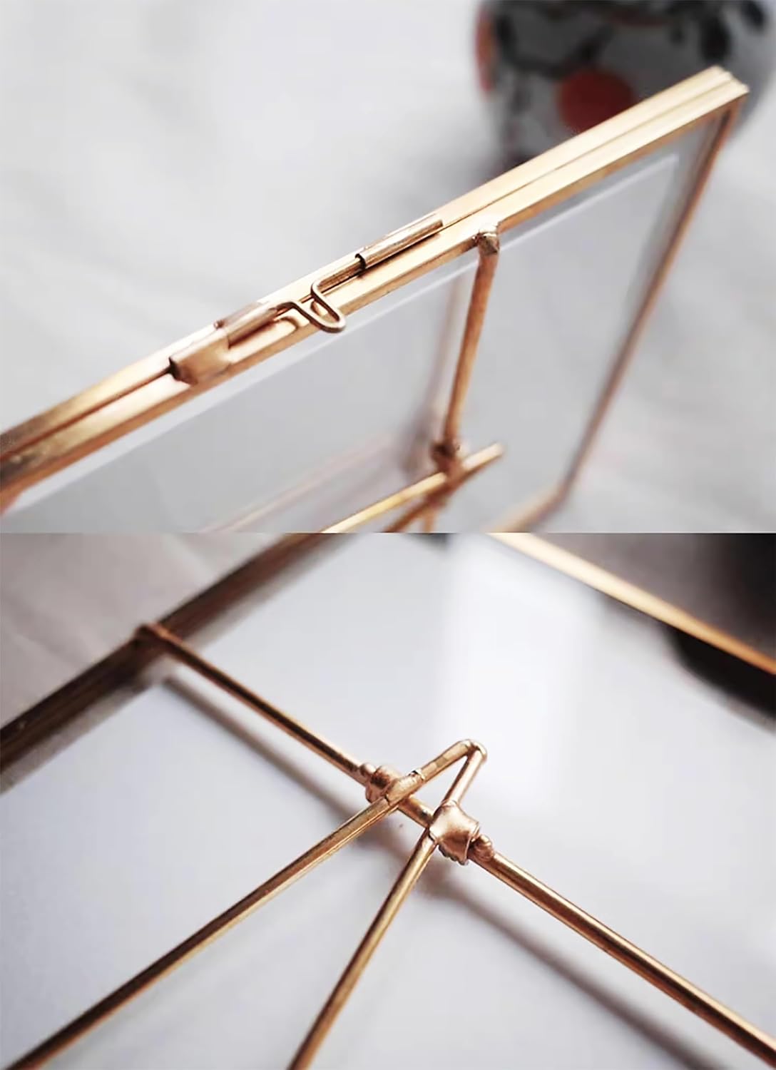 Gold Picture Frame - 4x6 Antique Brass Postcard Picture Frame for Desk - Small Pressed Glass Frame for Pressed Flowers - Floating Vertical… (Gold, 5x7 inches)