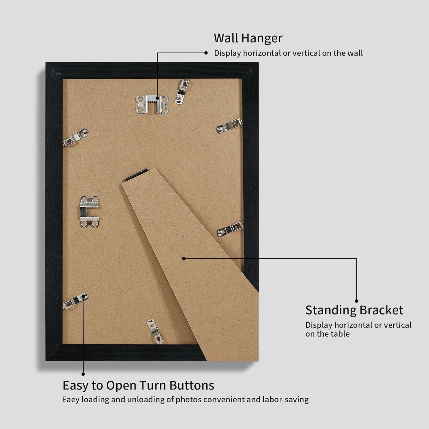 iRahmen 8x12 Picture Frame Set of 4 with HD Glass, Black Frame Display 6x8 Picture with Mat or 8 x 12 Without Mat, Wood Rustic Photo Frame for Tabletop and Wall Mounting