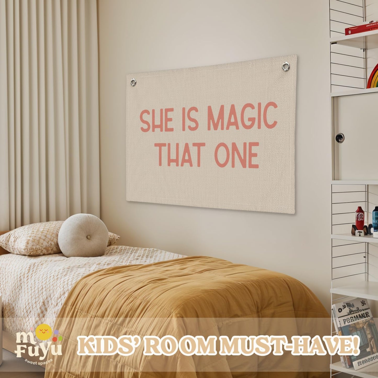 Girls Room Decor,She Is Magic That One Linen Canvas Banner– Inspirational Wall Art for Nursery Kids,Girl Room Decor – 30x20 Inch