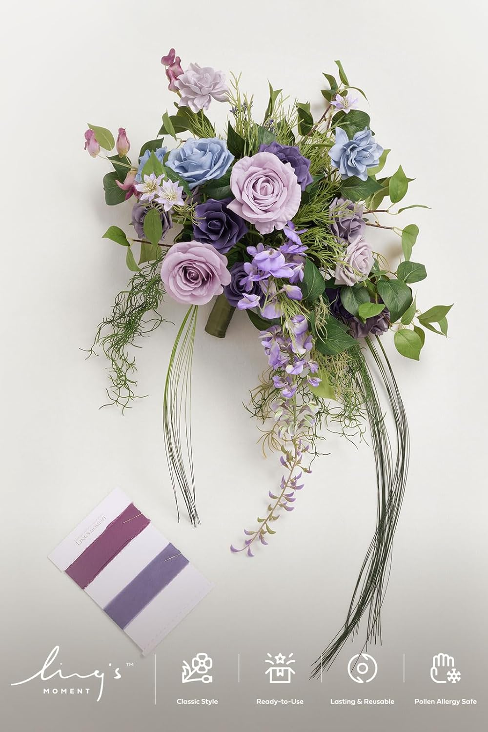 Ling's moment Purple Blue Wedding Bouquets for Bride, Lilac Bridal Bouquets for Bride, 13 Inch Free Form Artificial Wedding Flower Bouquet