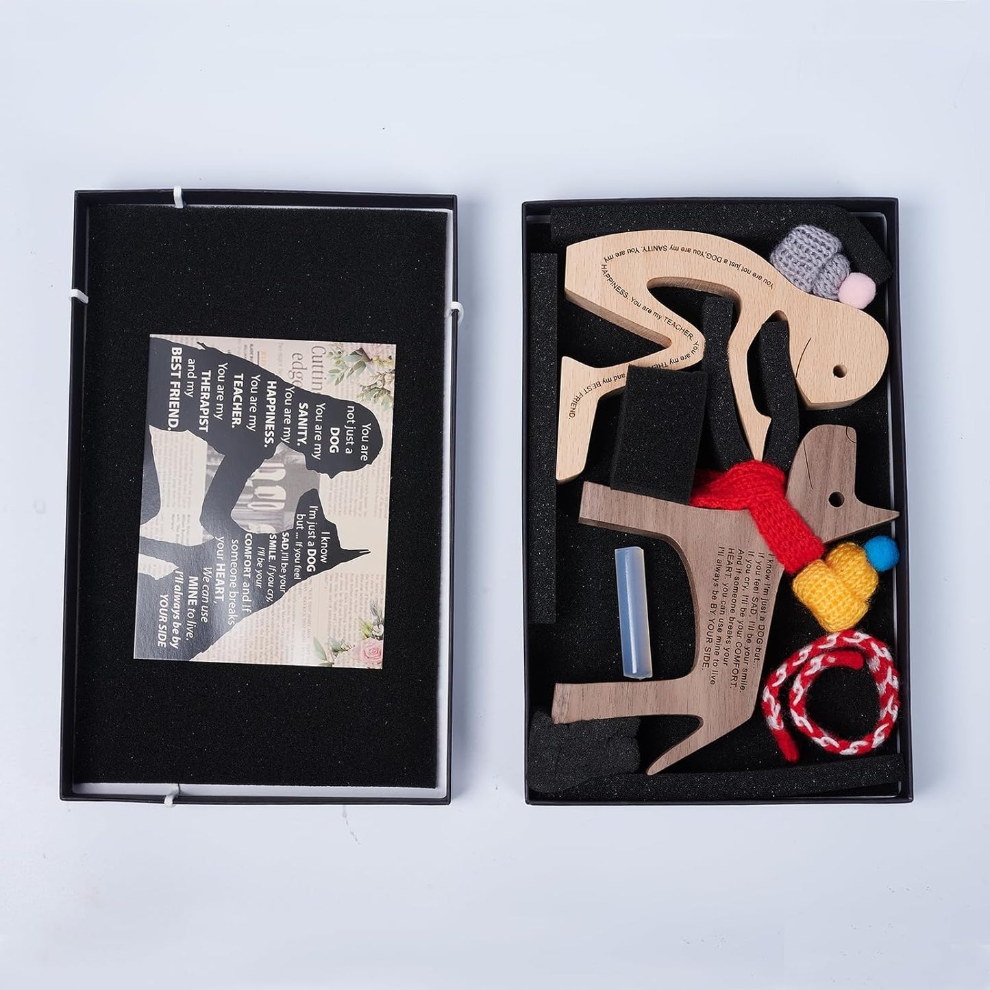 Humen and Dog Craft Figurine Desktop Table Ornament Wood Men Dog Model Creative Home Office Decoration Gift Lovely with Hat and Red Scarf(Large Size)