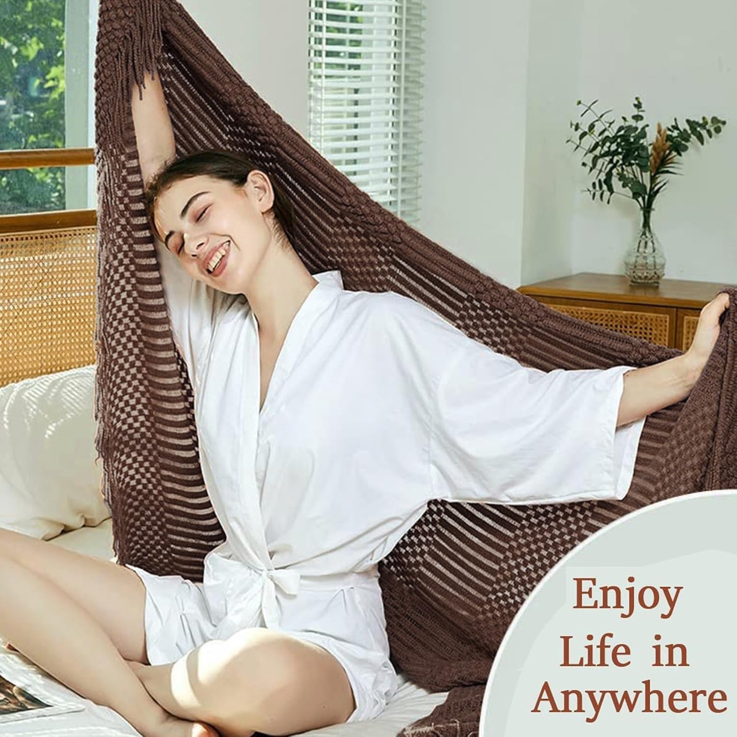 Blagic Knitted Throw Blanket for Couch and Bed, Soft & Cozy Knit Blanket with Tassel, Brown Lightweight Decorative Blankets & Throws, Farmhouse Warm Woven Blanket for All Seasons,50" W x 60" L