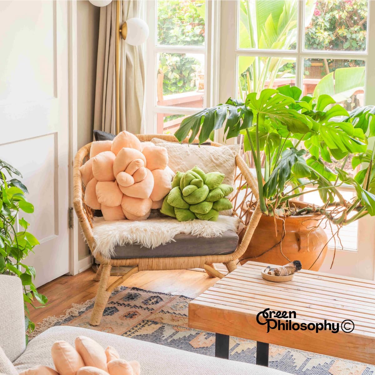 Green Philosophy Co. Succulent® Pillow 16" – Soft 3D Decorative Flower Throw Pillow, Unique Olive Green Plush Flower Cushion, Perfect for Couch, Sofa, Bedroom Decor, Gift for Plant Lovers