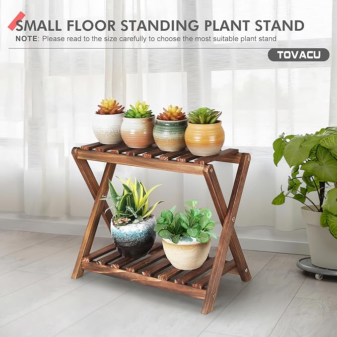 Small Plant Stand Indoor 2 Tier Table Top Flower Succulent Stand Desk Wood Plants Shelf Holder Windowsill Mini Cactus Stands Rack (X-2 Design)