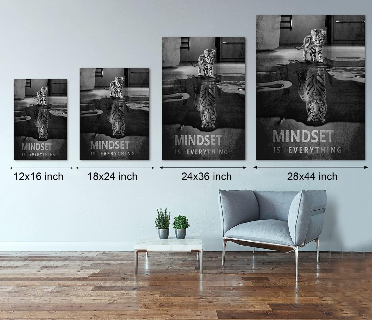 Inspirational Canvas Wall Art Motivational Framed Office Artwork Mindset Is Everything Wall Decor Framed Ready to Hang-12x16 inches