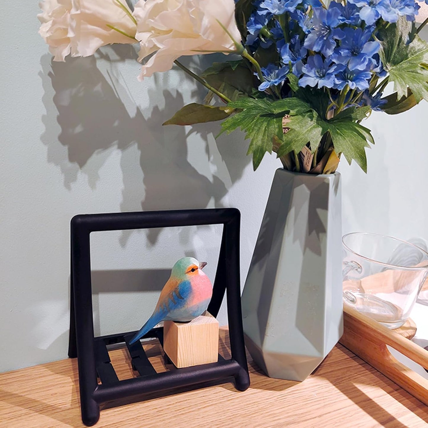 Handmade Wooden Carved Bird Decor Sculpted Hand-Painted Bird Figurines Small Home Decor Bird Statue Shelf Decor BFF Gifts for Bird Lovers(Lilac-Breasted Roller)