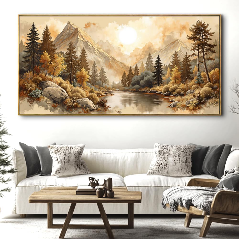 Landscape Wall Art - Framed Modern Canvas Painting for Living Room, Bedroom Home Office Decor, 60x30 Inch Ready to Hang