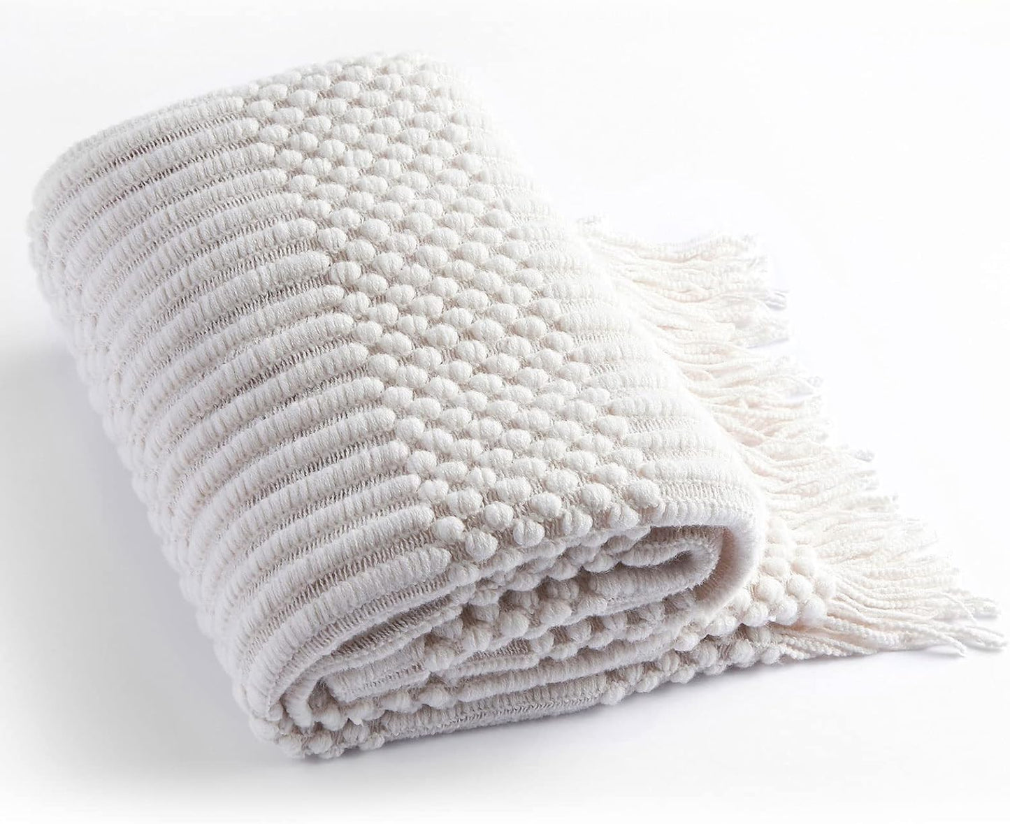 Blagic Knitted Throw Blanket for Couch Soft Farmhouse Boho Throw Blanket with Tassels Home Decorative Lightweight Throw Blankets,White Throws for Bed/Chair/Sofa, Pineapple Textured,50" W x 60" L