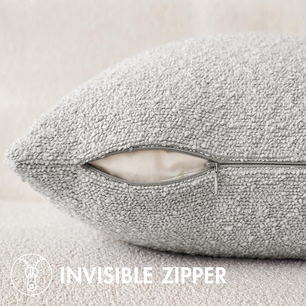 MIULEE 20x20 Inch Decorative Pillow Covers for Couch Bed Set of 2 Textured Boucle Neutral Winter Throw Pillows Light Grey Accent Solid Cushion Pillowcases Sofa Livingroom Home Decor