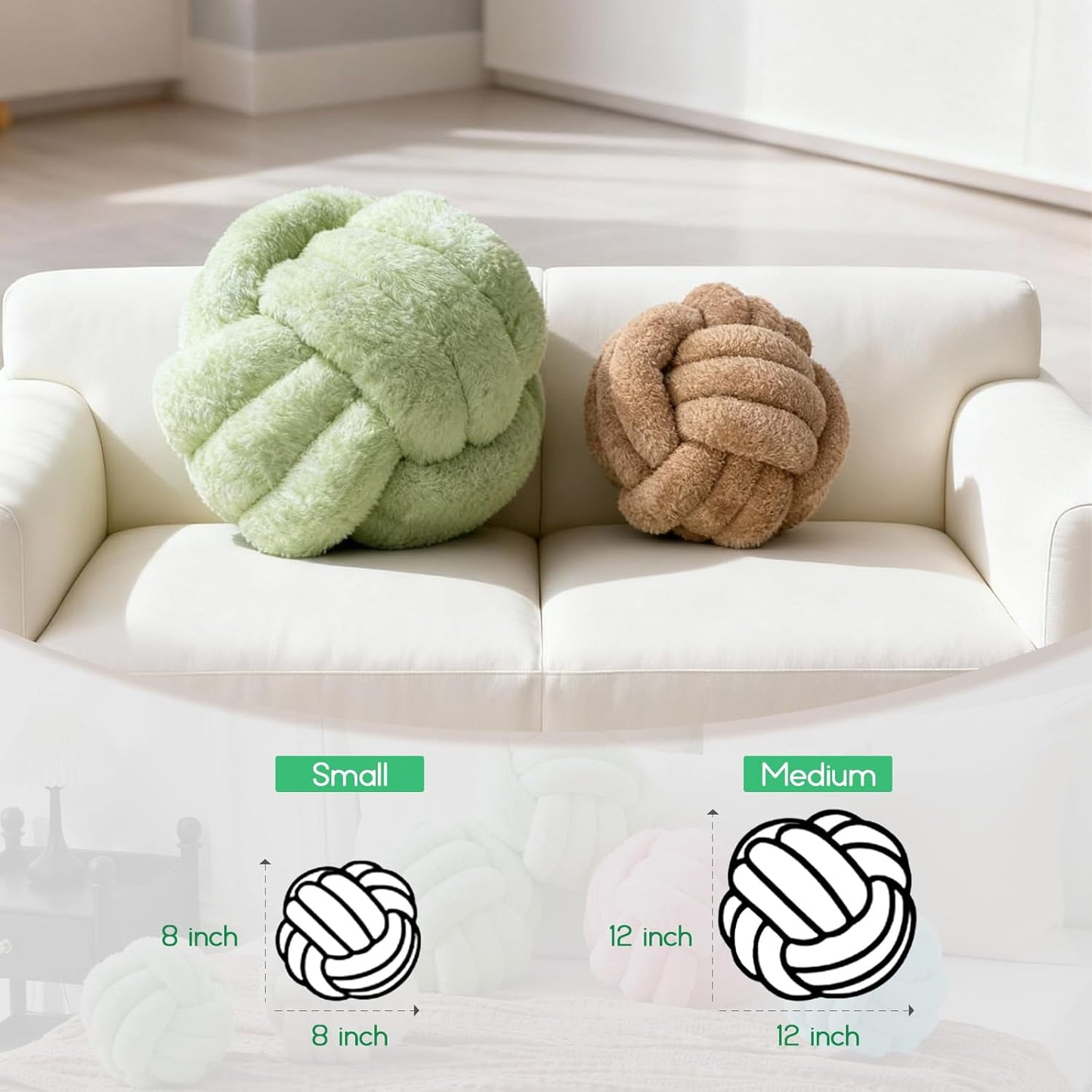 Knot Pillow Ball Plush - Decorative Throw Pillows for Bed Relieve Stress, Round Knot Cushion for Sofa Decor Pet Toy, Sage Green 12 inch