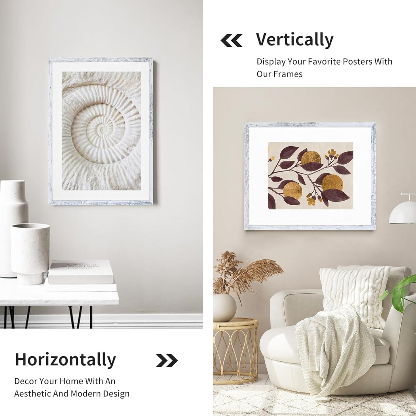 iRahmen 16x24 Picture Frame Set of 2 with Plexiglass, Distressed White Poster Frame Display Picture 12x18 with Mat or 16 x 24 Without Mat, Wood Photo Frame for Wall Mounting