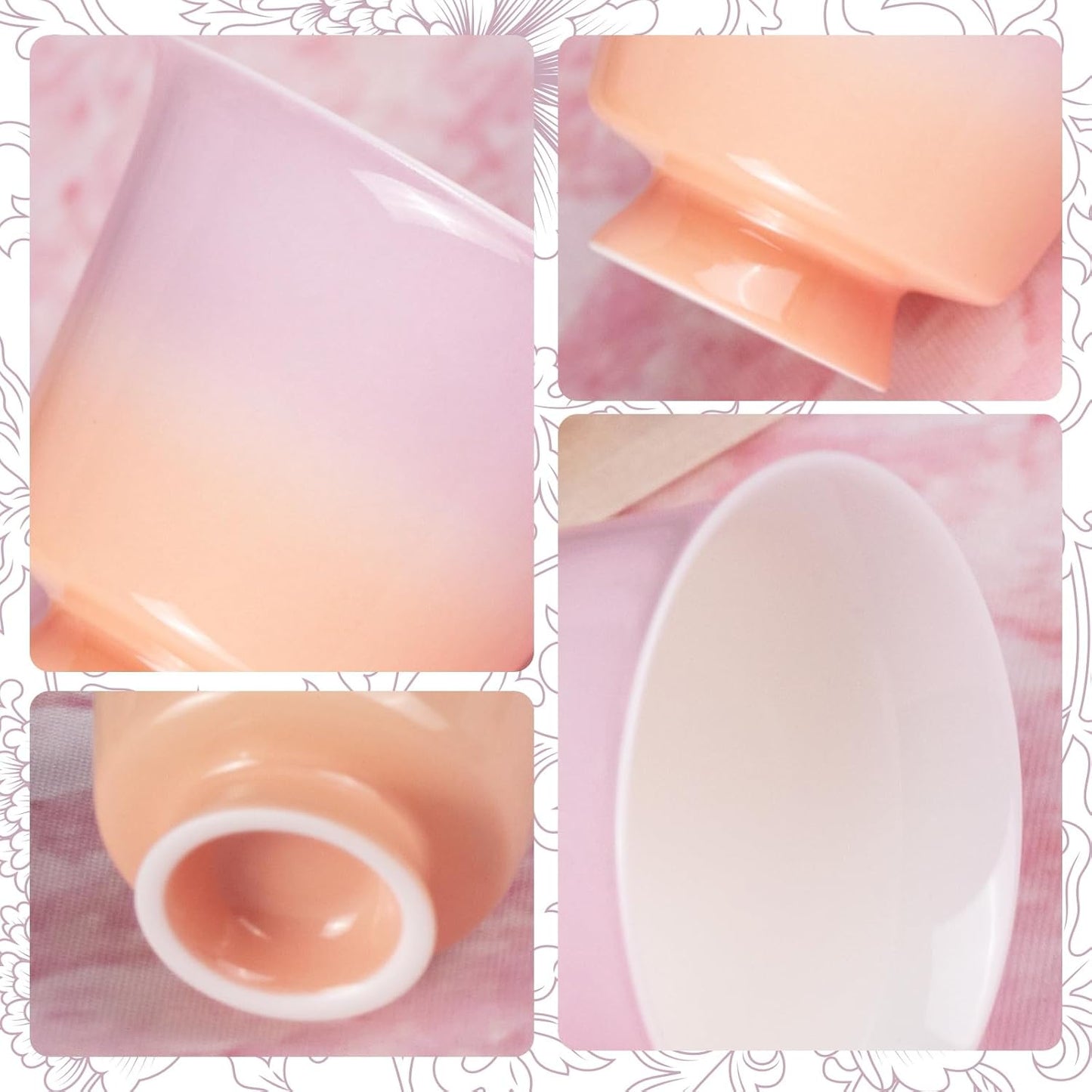 KAMMAK Ceramic Tea Cups Small, Cute Vintage Coffee Cup Set of 2, Porcelain Teacups Espresso Mug, 2.3oz Hand Painted Chinese Afternoon Tea Party Mugs, Birthday Gift for Women Men, Xingchun Flow