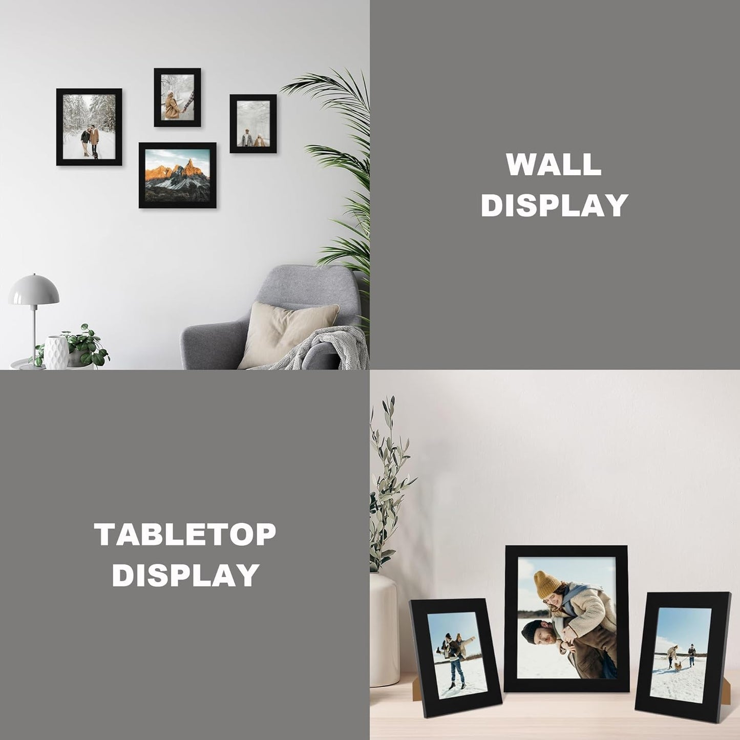 iRahmen 5x7 Picture Frame Set of 2 with HD Glass, Black Wood Photo Frames Display 4x6 Picture with Mat or 5 x 7 Without Mat for Horizontal or Vertical Tabletop and Wall Mounting