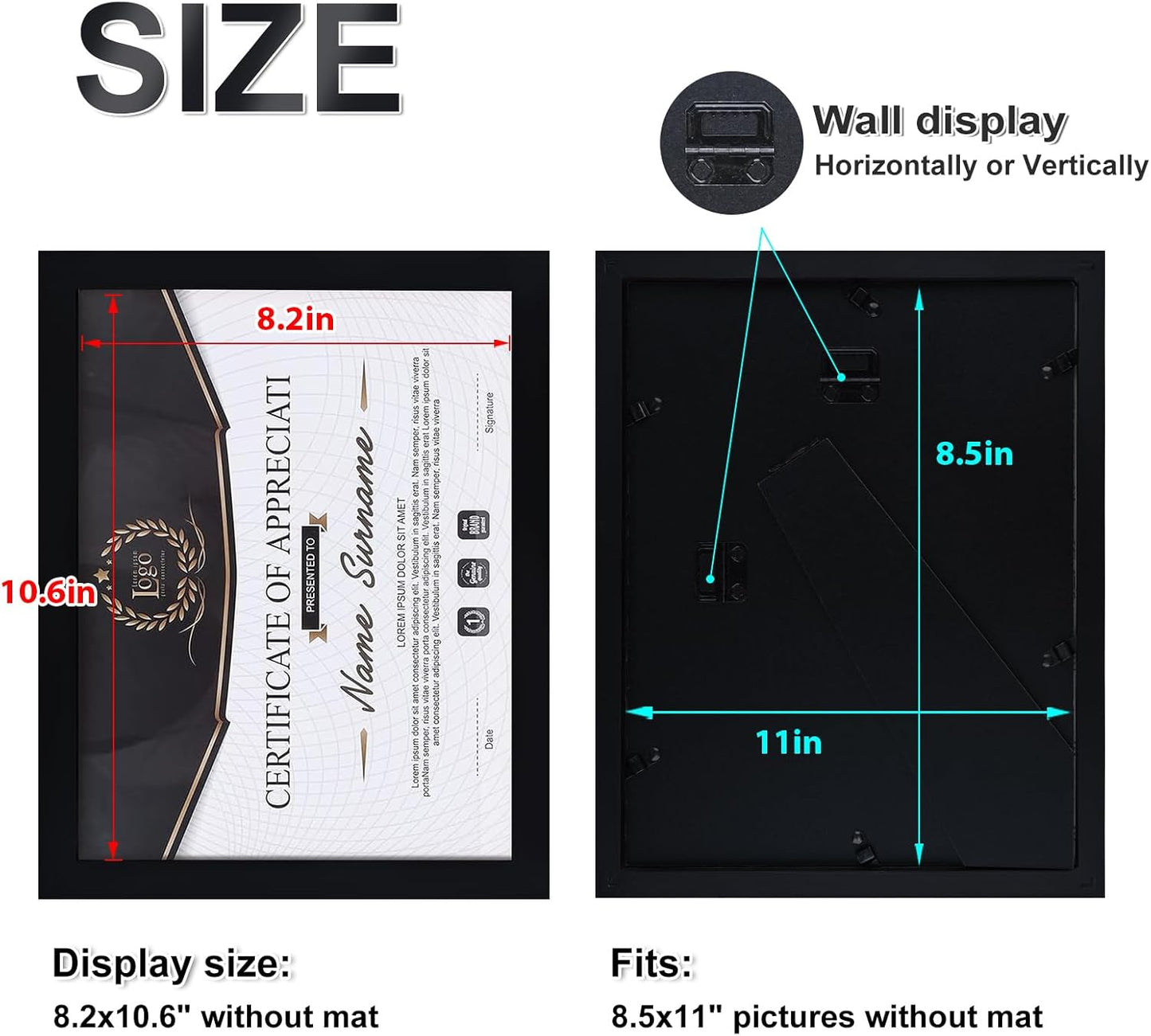 KINLINK 8.5x11 Picture Frames Black, Solid Wood Diploma Frames with Acrylic Plexiglass for Pictures, Certificate Degree Document Frame Tabletop and Wall Display, Set of 4