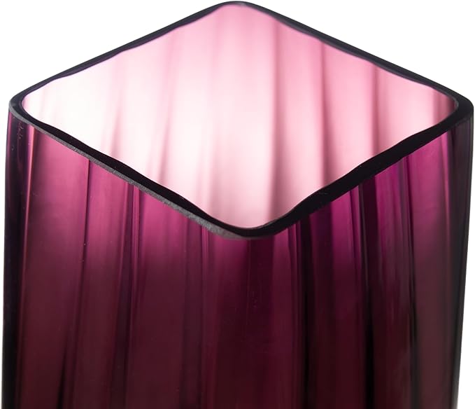 Flower Vase - Glass - Amethyst - Berry - Colored - Thick - 13.9" H - Square Top - Optic Design - European Made - by Barski