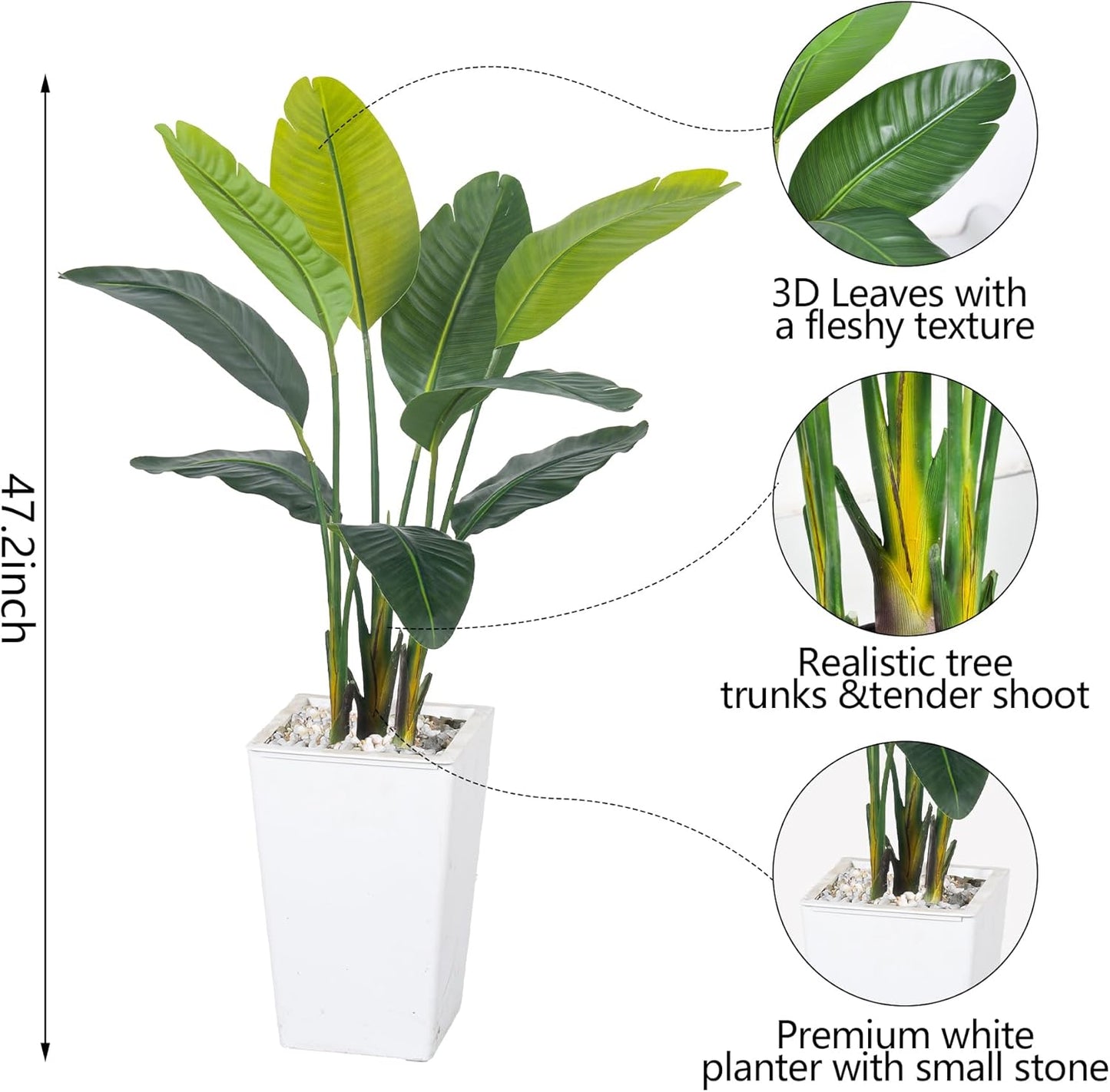 Bird of Paradise Artificial Plant 4FT, Faux Tropical Palm Tree with White Tall Planter, Large Fake Plants in Pot - Artificial Tree for Home Office Living Room Decor Indoor