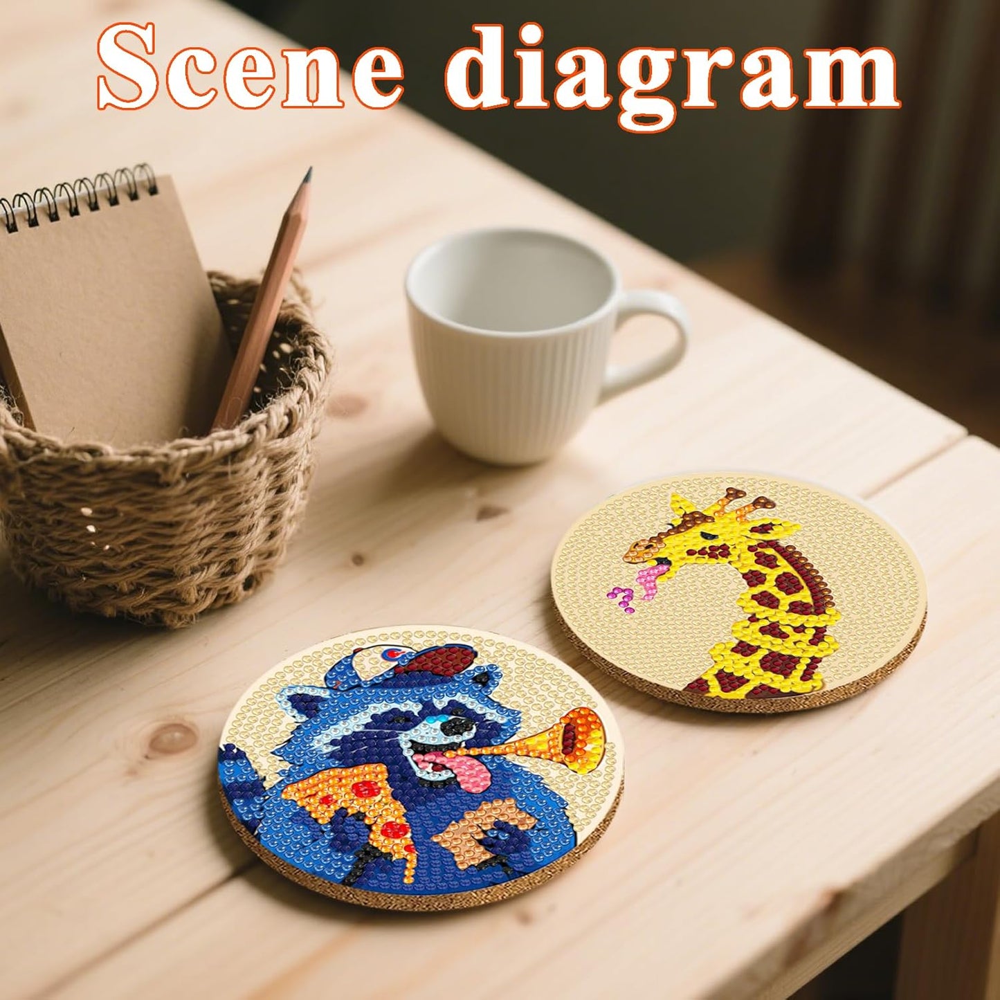 DOTSOPS Animal Diamond Painting Coaster with Holder 5D Diamond Art Kits for Adults Round Full Drill Beginners Gem Dots Craft Arts Supplies Party Home Decor 8pcs