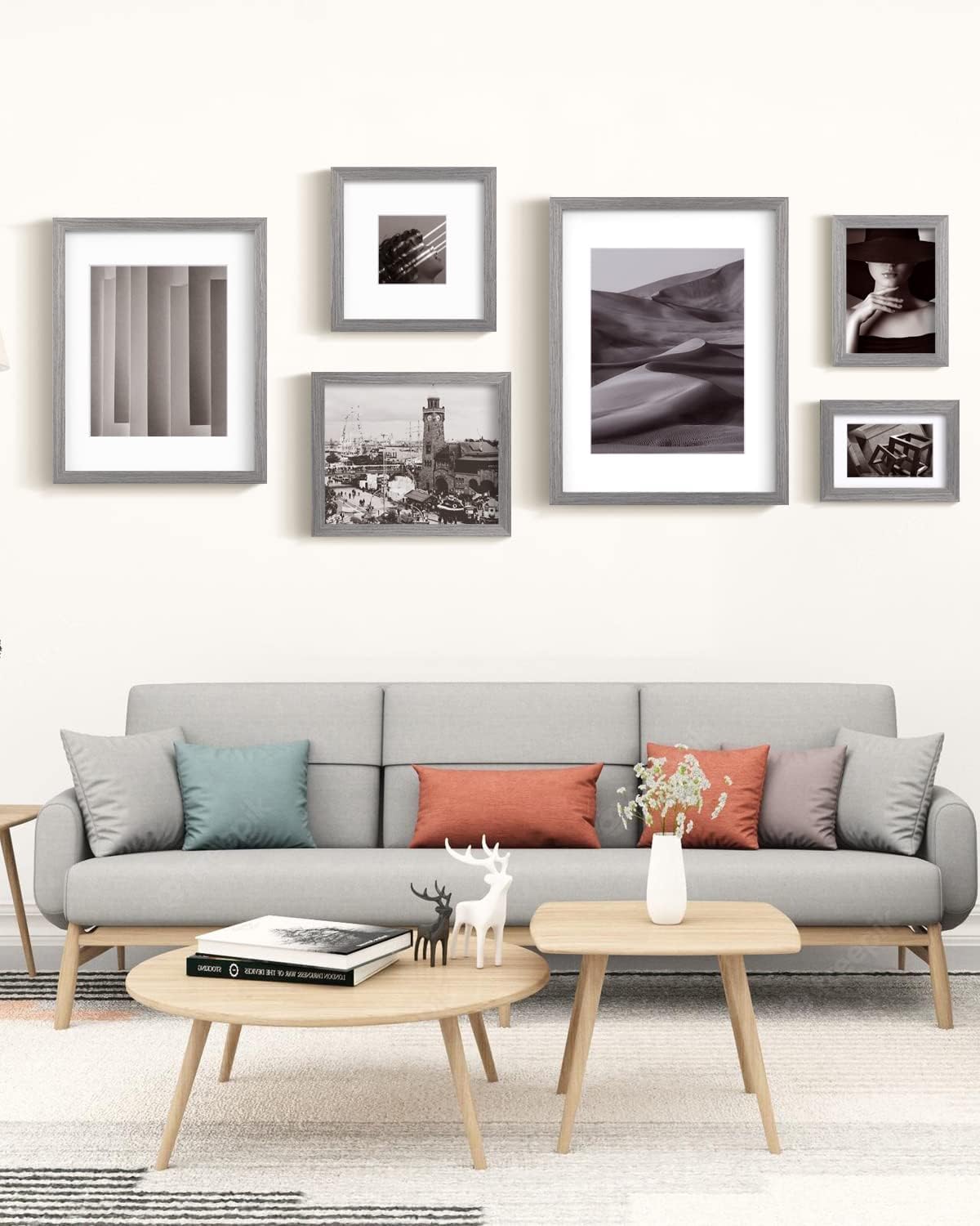 Egofine 11x14 Picture Frames Set of 4, Made of Solid Wood Covered by Plexiglass 5x7 and 8x10 with Mat or 11x14 without Mat, for Table Top Display and Wall Mounting Photo Frame Light Grey