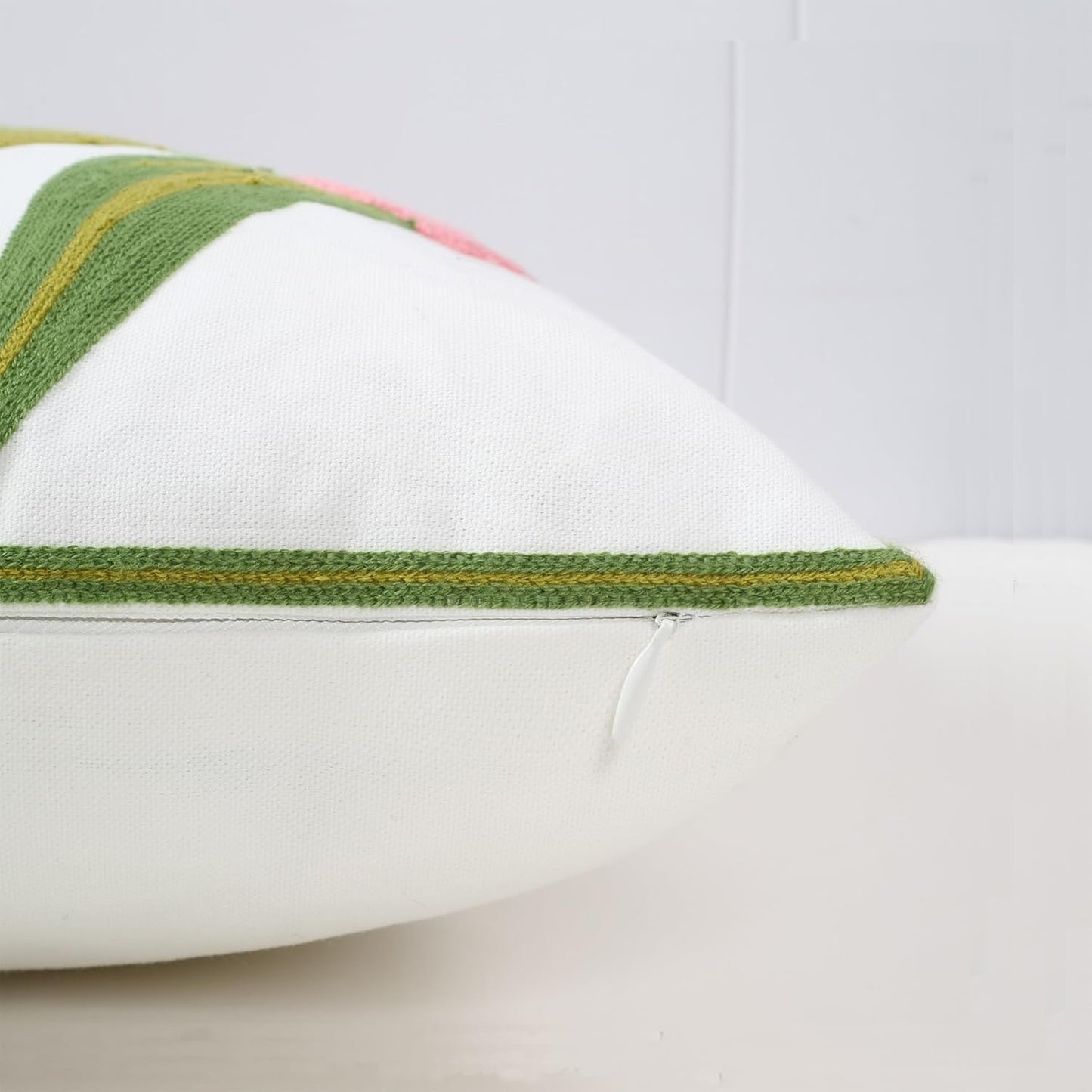 Embroidery Throw Pillow Cover 18x18 Home Decor Tulip Flower Loop Embroidered Floor Pillow Cover for Couch 100% Cotton Canvas Pillow Case Floral Cushion Cover 45x45cm, Pink Tulip, 1 Piece