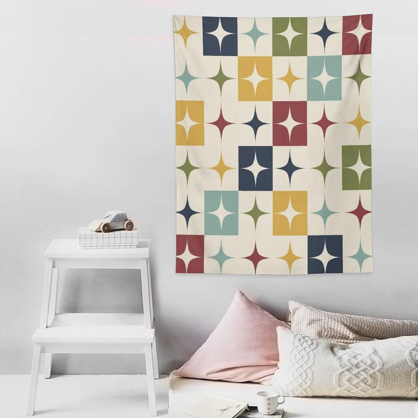 ICMOLYYENLO Boho Medieval Cat Tapestry, Abstract Atomic Starburst Geometric Aesthetic Art Wall Hanging For Bedroom Living Room Dormitory 60x60 Inches