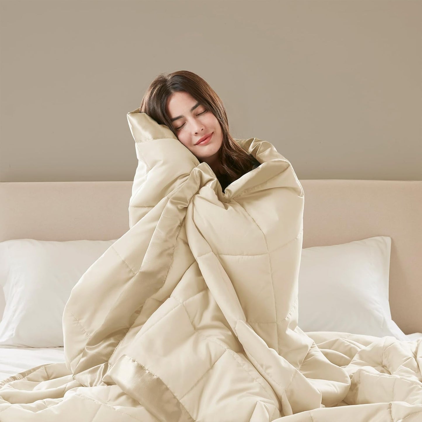 Madison Park Windom Down Alternative Blanket, Premium 3M Scotchgard Moisture Wicking Treatment, Lightweight and Soft Bed Cover For All Season, Satin Trim, Cream Twin