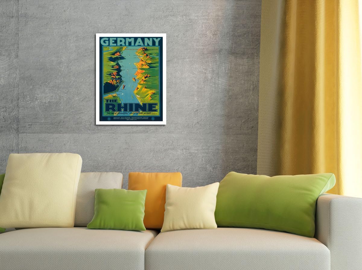 Germany - The Rhine - “The Most Beautiful River of the World” Walt Whitman - Vintage Travel Poster by Richard Friese c.1930s - 8 x 12 inch Vintage Wood Art Sign