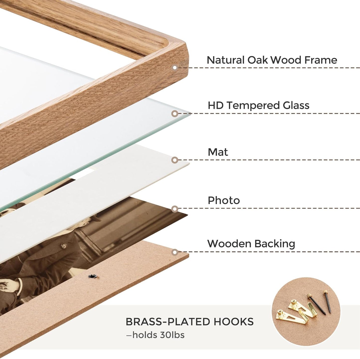 Heimlove 4x6 Picture Frames Natural Oak,Original Wood Hand Make Crafted Photo Frame with Mat to 3.5x5 Graduation Picture Display,Family Picture,Wedding Picture Tabletop & Wall Decoration