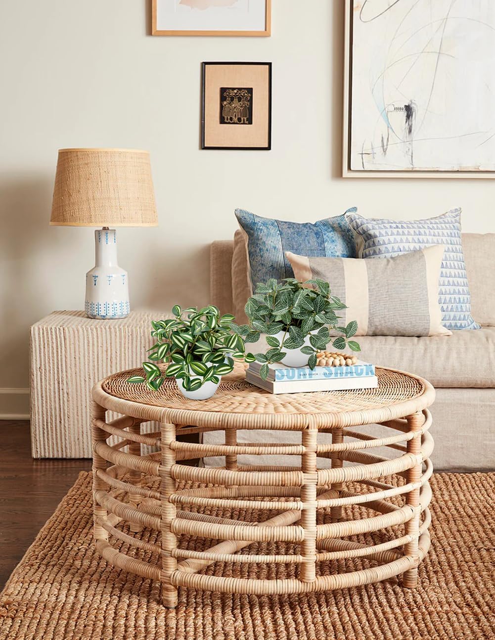 Hollyone Fake Plants 2 Packs Artificial Plants Indoor Faux Plants with White Plastic Pot Small Fake Potted Plant for Home Aesthetic Living Room Bathroom Desk Shelf Office Decor