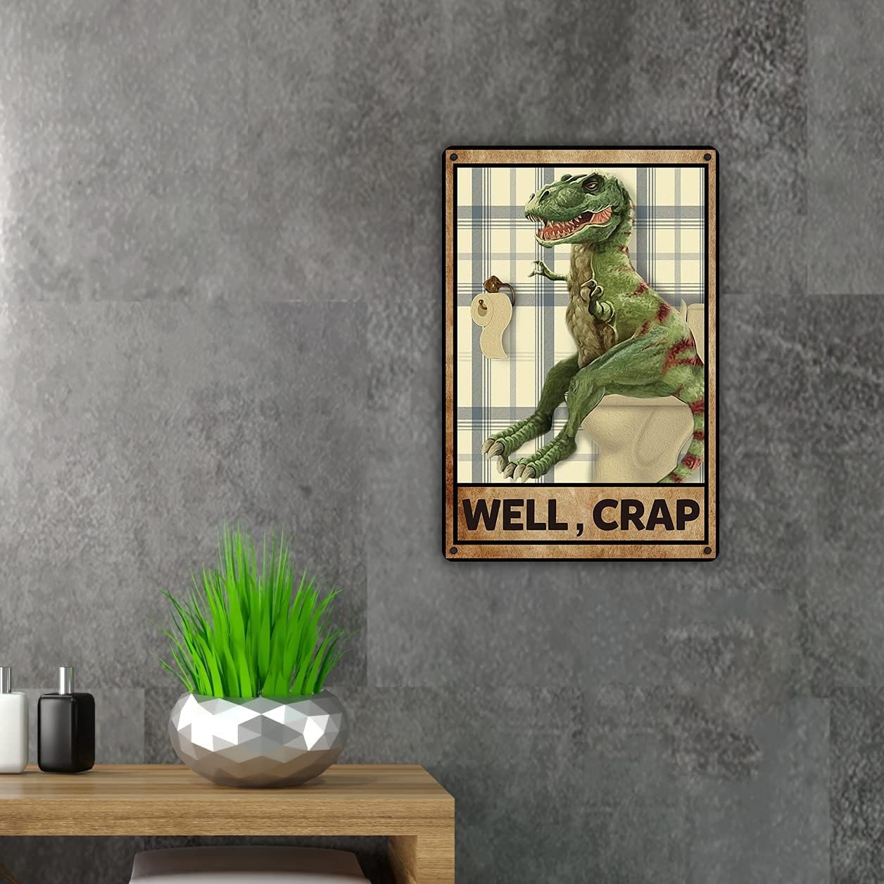 Funny Bathroom Quote Dinosaur Metal Tin Sign Wall Art decor T Rex Dinosaur Sign for Home Bath Room Decor Gifts
