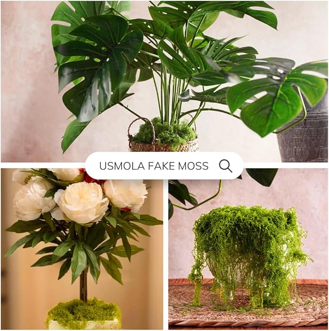 3.5OZ Fake Moss for Plants Indoor - Artificial Moss for Table Centerpieces, Fairy Gardens, Terrariums - Realistic Faux Grass for Wedding Christmas Party Decor (Light Green)