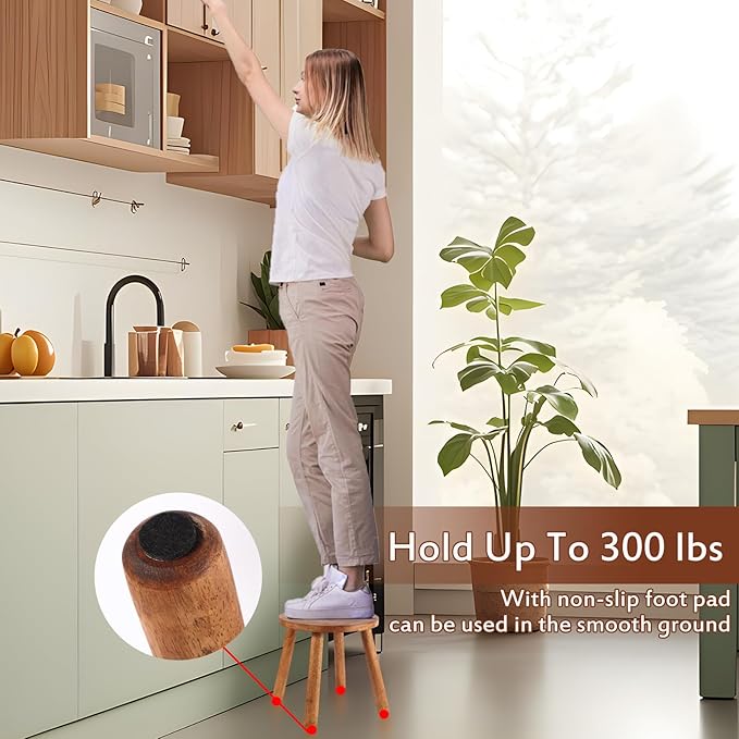 Round Solid Wooden Step Stool, Garden Stool,10''H,Plant Stool ,Wood Legs Detachable for Plant Stand, Kitchen, Bathroom,Bedroom,Livingroom (Walnut, 10inch)