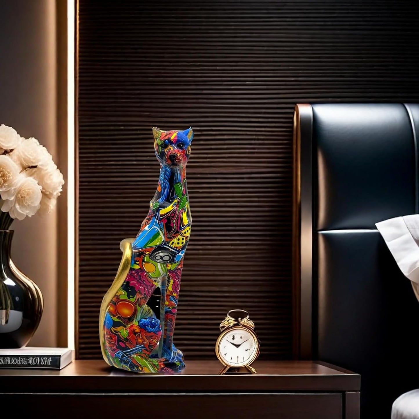 Colorful Leopard Statue Art Figurine Sculpture Collectible Gifts for Leopard Lover Office Home Decor Desk Accessories Decoration Garden Figurines Outdoor Decor (Color C)