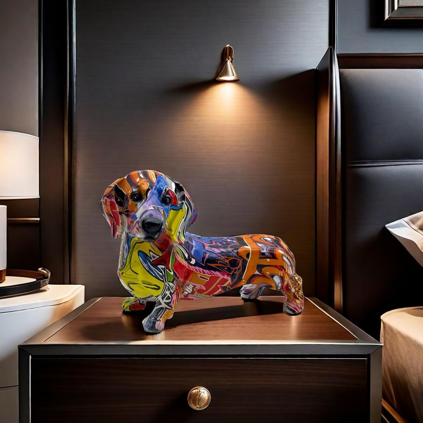 FUNSXBUG Colorful Dachshund Dog Statue Art Figurines Sculpture Collectibles Home Office Desktop Decor Outdoor Garden Display Decoration (Dachshund Dog 1)