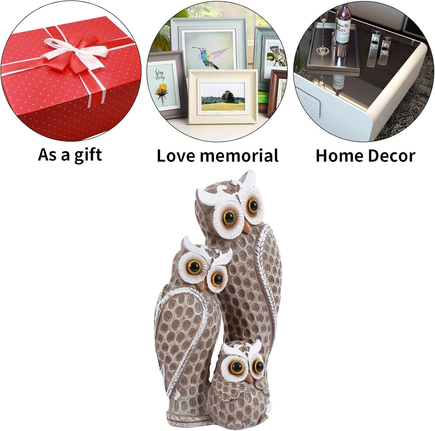 Cute Family of Three owl Figurines Home Décor Owl Statues Décor for Shelf Gifts Decoration for Birds Lovers Home,Office, Bookself