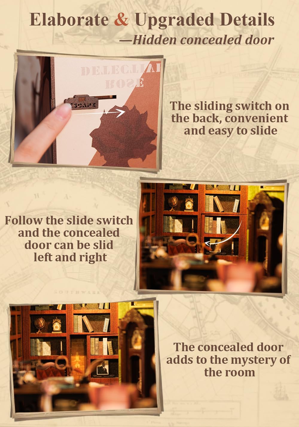 CUTEBEE Book Nook Kit - DIY Miniature House Dollhouse Kit for Adult and Teens, Booknook Bookshelf Decor Alley Model Build with LED Light, Gifts for Family and Friends