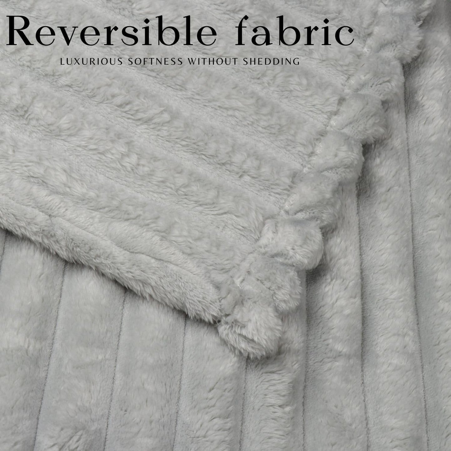 Daniks Fleece Throw Blanket for Bed and Sofa, 50x60, 330 GSM – 3D Ribbed Jacquard, Plush and Lightweight, Grey