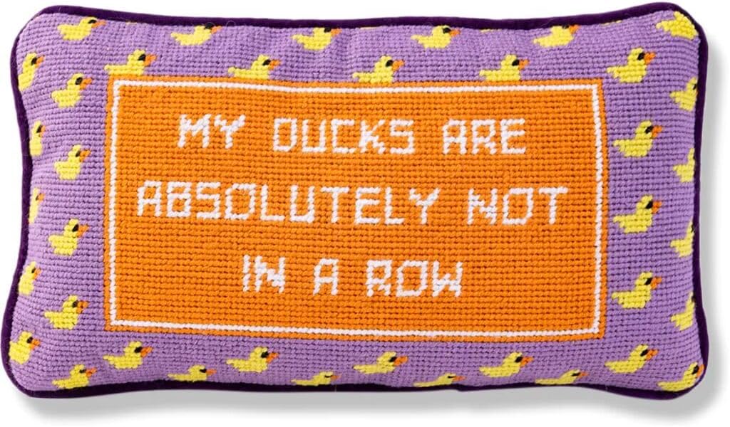 FURBISH Needlepoint Decorative Throw Pillow - Ducks in a Row - 9" x 15" - Small Embroidered Accent Pillow for Bed, Chair, Couch, Sofa - Eclectic Home Decor