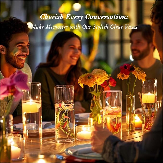 18pcs Glass Vase Cylinder Vases for Centerpieces Small Flower Glass Clear Vases Home Decor Centerpiece Table Flower Vase Decorations for Office Beautification&Holiday 7.5 Inch Tall