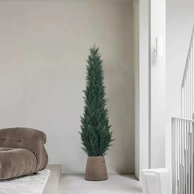 2 Packs 4ft Artificial Cedar Topiary Trees - Fake Boxwood Topiary Cypress Trees Potted Plants, Artificial Plants Shrubs for Home Indoor Outdoor Garden Porch Decor