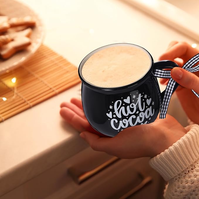 Zubebe Christmas Coffee Mugs Set of 12, 12 oz Hot Cocoa Ceramic Holiday Mugs Set for Mom, Woman, Family, Friend - Farmhouse Tiered Tray Decor, Coffee Bar Decor(Dark Green, Black, White)