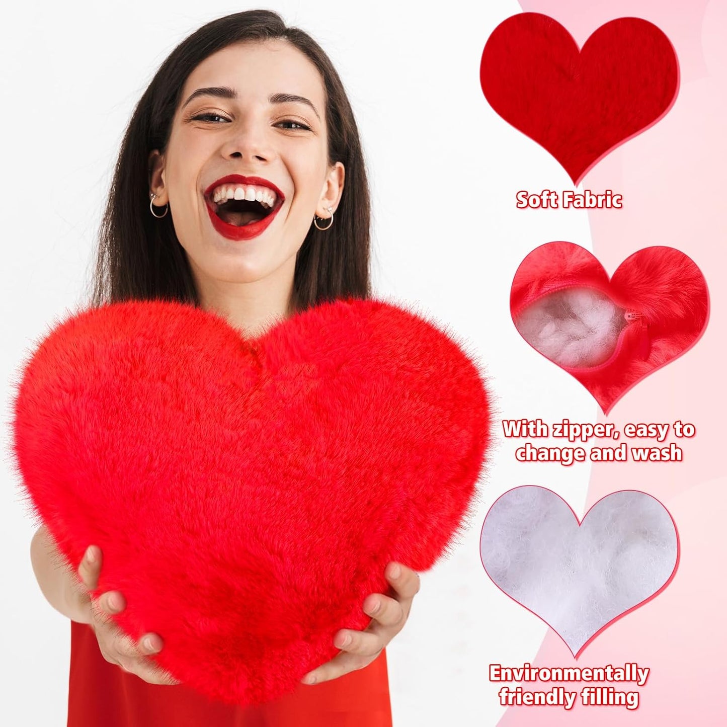 Liliful 6 Pcs Faux Rabbit Fur Heart Pillows Helloween Fluffy Heart Throw Pillows Christmas Cute Couch Cushion Soft Decorative Throw Cushion for Bed Sofa Girls Women(12 x 11 Inch,Cute Color)