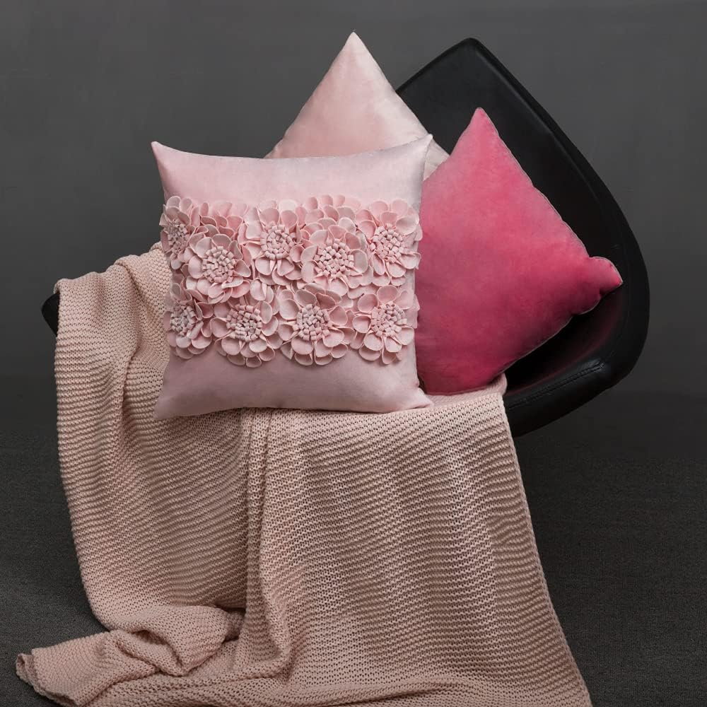 JWH Handmade 3D Flower Throw Pillow Covers Aesthetic Decorative Colorful Floral Accent Pillow Cases Stereo Pillowcase Cute Cushion for Car Bed Couch Bedroom 18x18 Inch Light Pink