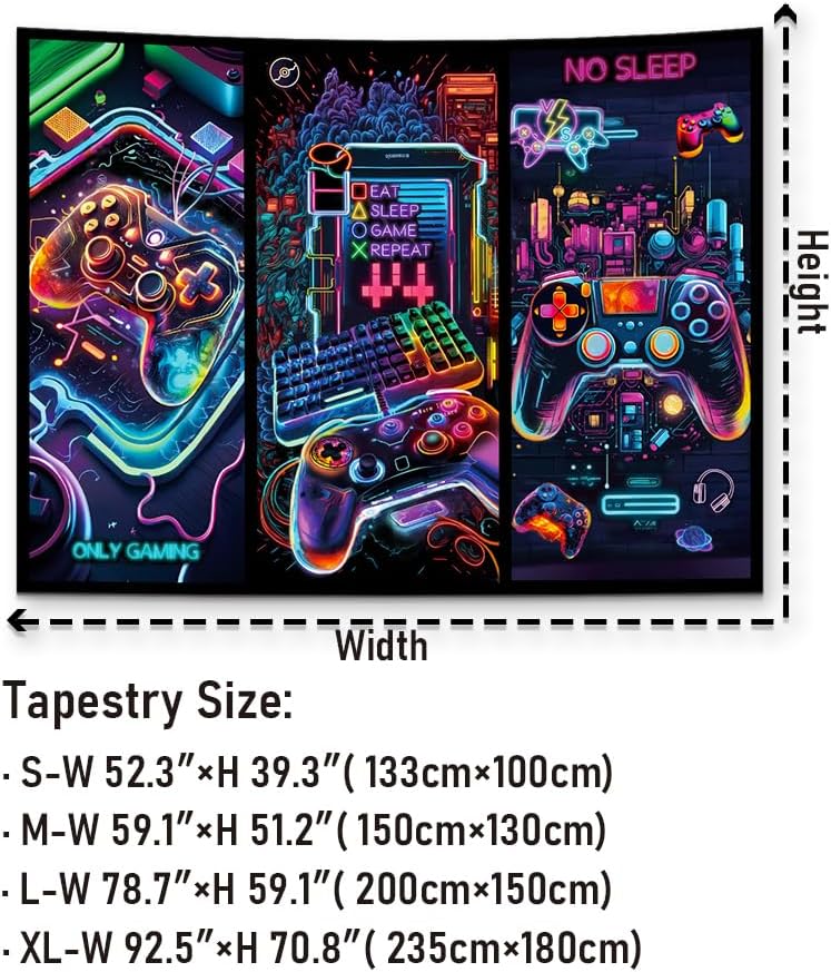 Galoker Blacklight Gaming Tapestry Cool Neon Game Controller Tapestry UV Reactive Gamer Player Wall Tapestries Funny Art Gaming Poster Tapestries Wall Hanging for Home Decor