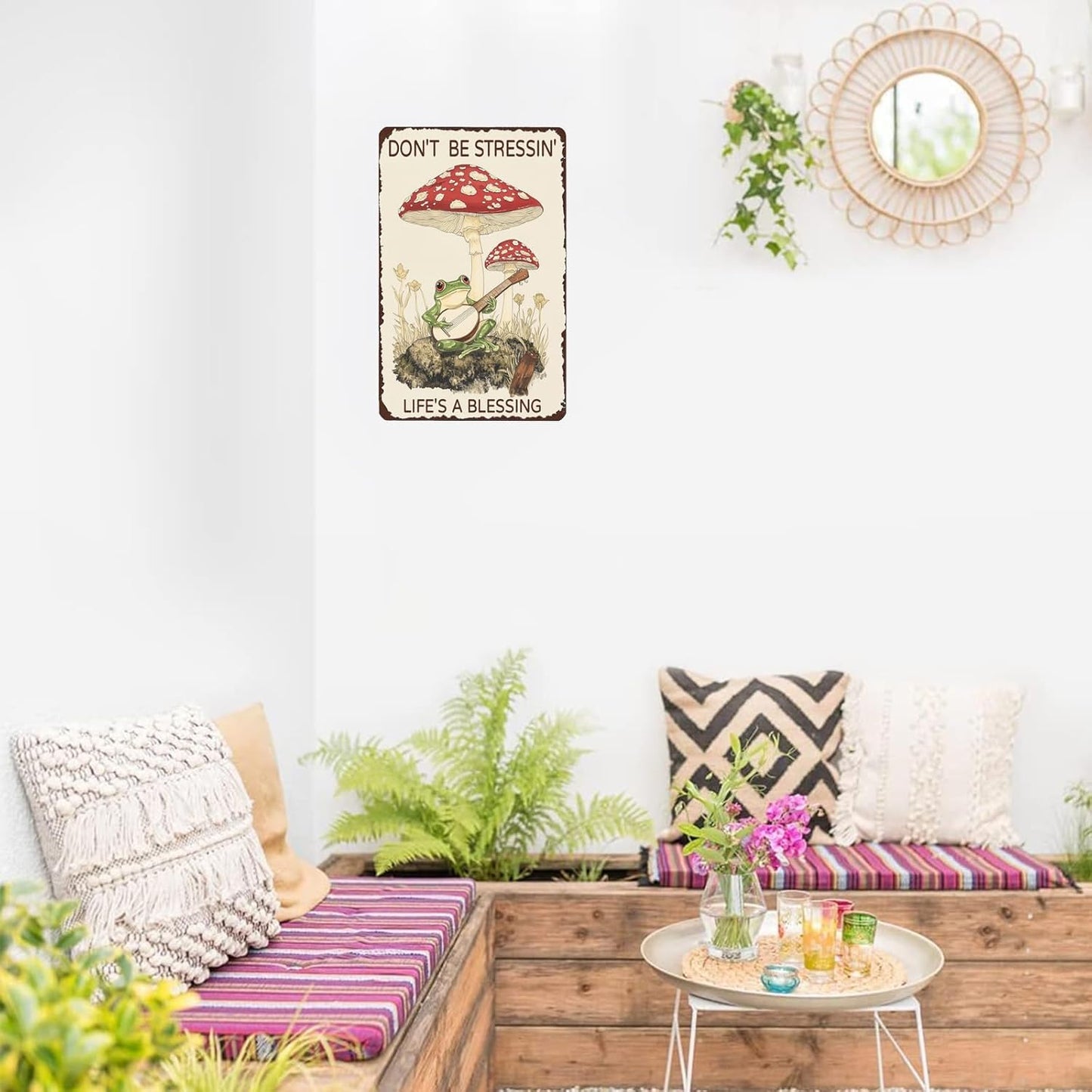 Metal Signs Don't Be Stressin' Life's A Blessing Frog Tin Sign Vintage Wall Decor for Garden Outdoor Yard Home Office Outside Bathroom Kitchen 12×8 Inch