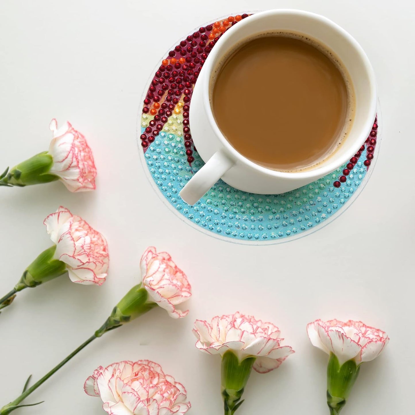 Diamond Art Coasters Kit with Holder, 8 Pcs Diamond Art Coasters for Adults Kids Beginners Crafts Gifts (Setting-Sun)