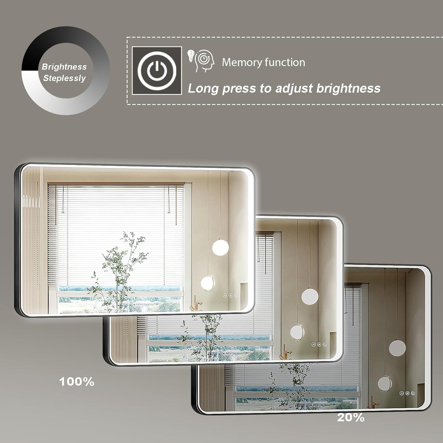 LED Mirror for Bathroom 48X28 Inch Black Framed with Anti-Fog, Stepless Dimmable, Front Lit, LED Bathroom Vanity Mirror for Wall, Memory Function, Shatter-Proof