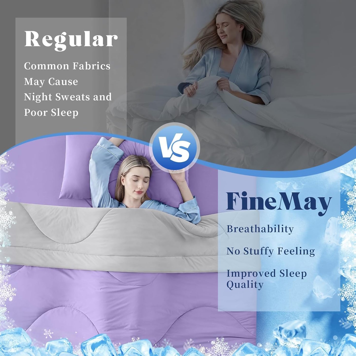 Cooling Comforter King Size, Double-Sided Cooling Blanket for Hot Sleepers & Night Sweats, Arc-Chill Q-Max > 0.4 Breathable Ice Blanket, Lightweight Cold Comforter (108''x90'', Purple)